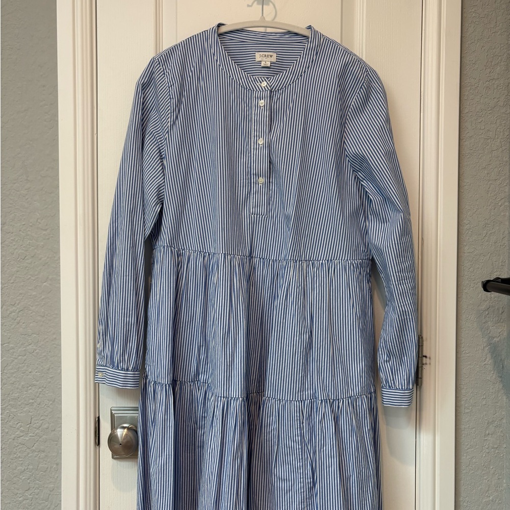 J. Crew Factory Blue and White Striped Midi Dress